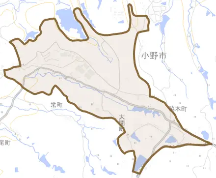万勝寺町とその周辺の地図。町の範囲を重ねている