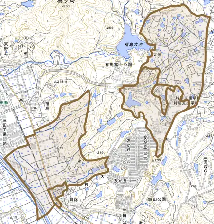 大原とその周辺の地図。町の範囲を重ねている