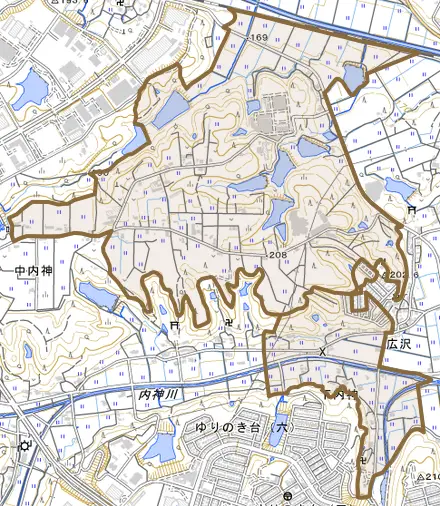 下内神とその周辺の地図。町の範囲を重ねている