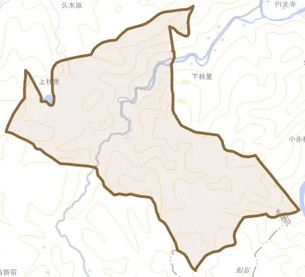 上秋里とその周辺の地図。町の範囲を重ねている