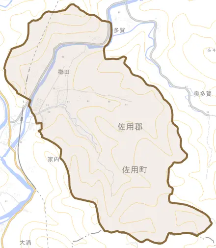 櫛田とその周辺の地図。町の範囲を重ねている
