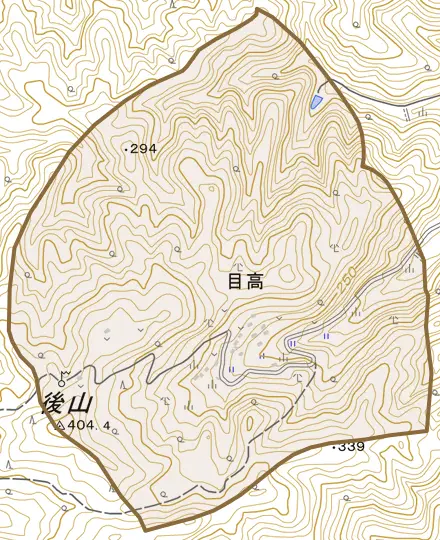 目高とその周辺の地図。町の範囲を重ねている