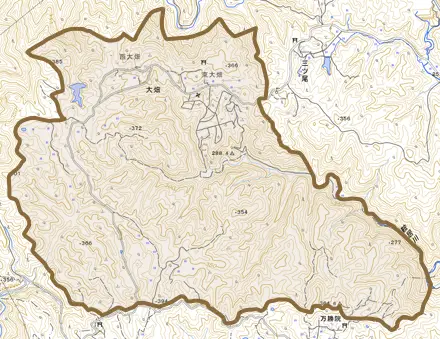 大畑とその周辺の地図。町の範囲を重ねている