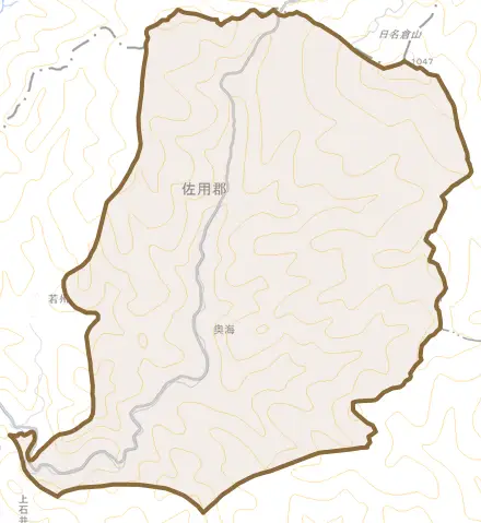 奥海とその周辺の地図。町の範囲を重ねている