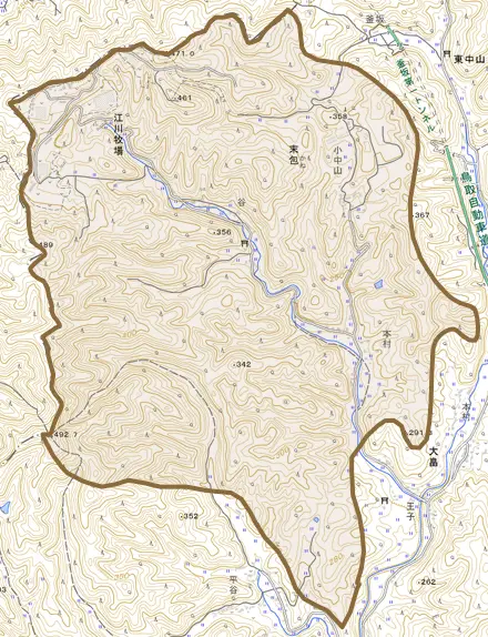 末包とその周辺の地図。町の範囲を重ねている