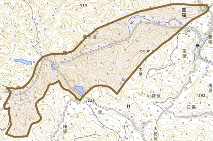 淀とその周辺の地図。町の範囲を重ねている