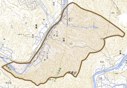 山脇とその周辺の地図。町の範囲を重ねている