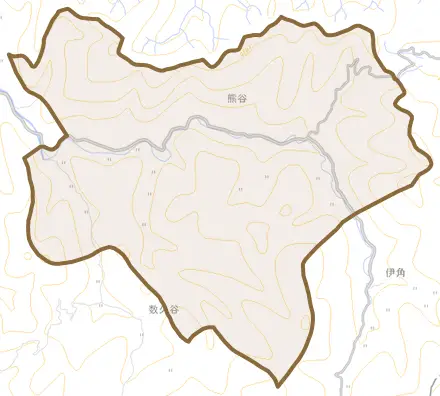 熊谷とその周辺の地図。町の範囲を重ねている