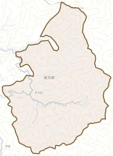 久斗山とその周辺の地図。町の範囲を重ねている