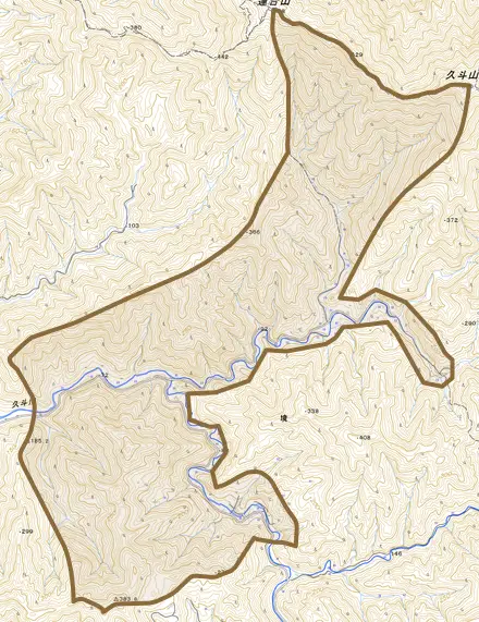 境とその周辺の地図。町の範囲を重ねている