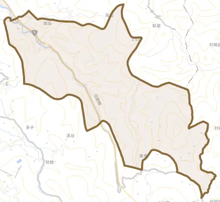 歌長とその周辺の地図。町の範囲を重ねている