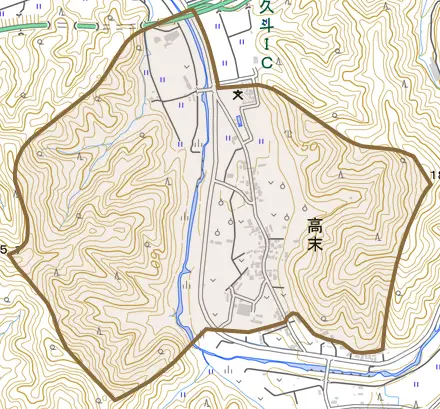 高末とその周辺の地図。町の範囲を重ねている