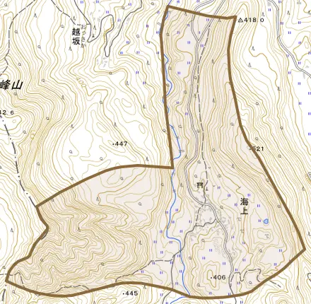 海上とその周辺の地図。町の範囲を重ねている