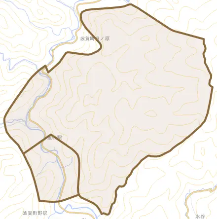 波賀町原とその周辺の地図。町の範囲を重ねている