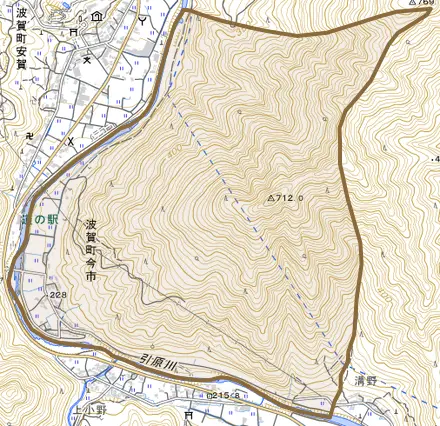 波賀町今市とその周辺の地図。町の範囲を重ねている