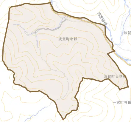 波賀町小野とその周辺の地図。町の範囲を重ねている
