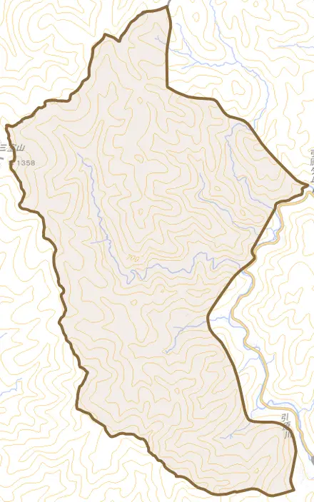 波賀町音水とその周辺の地図。町の範囲を重ねている