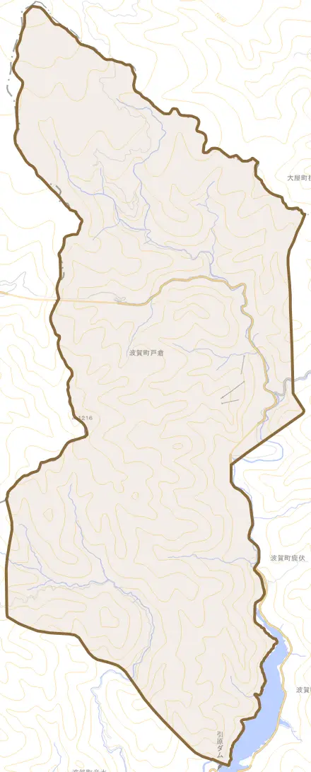 波賀町戸倉とその周辺の地図。町の範囲を重ねている