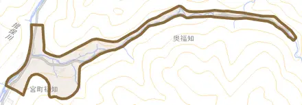 一宮町福知とその周辺の地図。町の範囲を重ねている