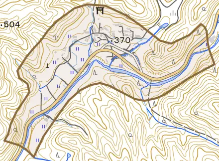 一宮町井内とその周辺の地図。町の範囲を重ねている