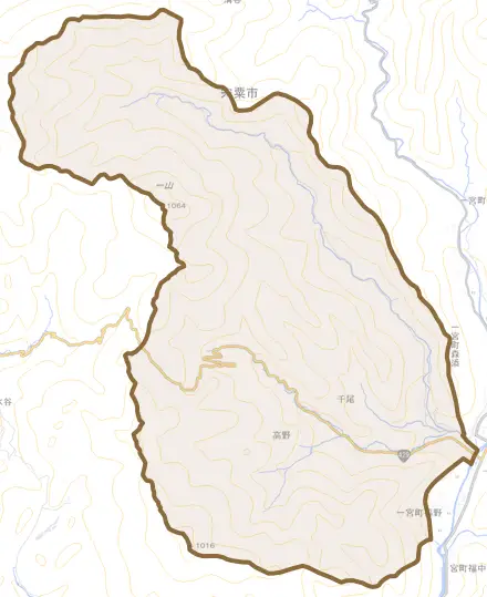 一宮町河原田とその周辺の地図。町の範囲を重ねている