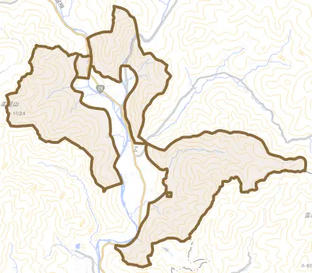一宮町杉田とその周辺の地図。町の範囲を重ねている