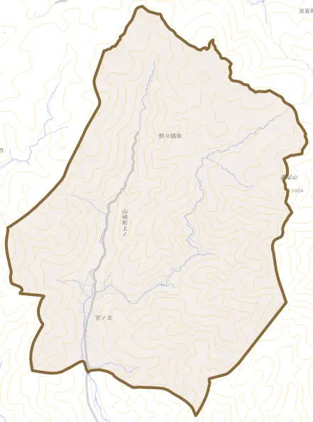 山崎町上ノとその周辺の地図。町の範囲を重ねている