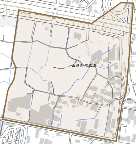 山崎町下広瀬とその周辺の地図。町の範囲を重ねている