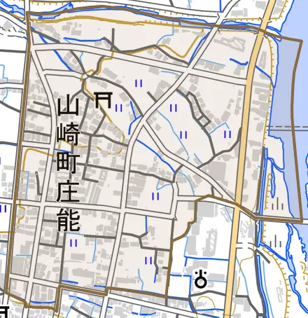山崎町庄能とその周辺の地図。町の範囲を重ねている