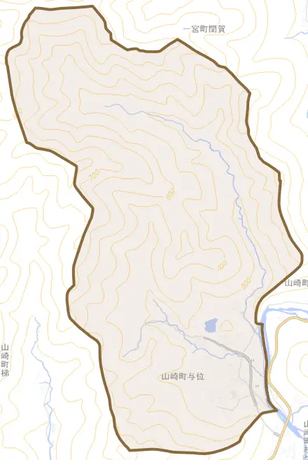 山崎町与位とその周辺の地図。町の範囲を重ねている