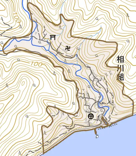 相川組とその周辺の地図。町の範囲を重ねている