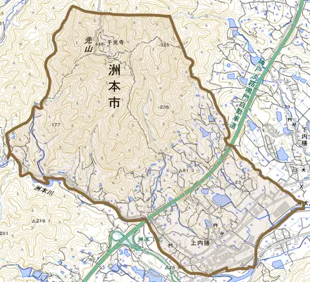 上内膳とその周辺の地図。町の範囲を重ねている