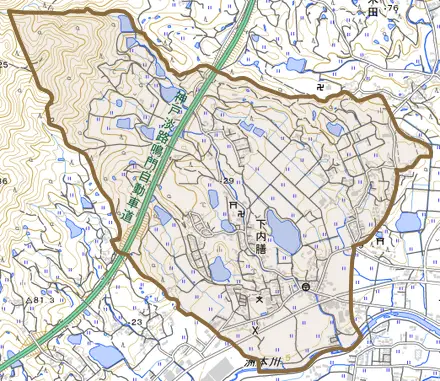 下内膳とその周辺の地図。町の範囲を重ねている