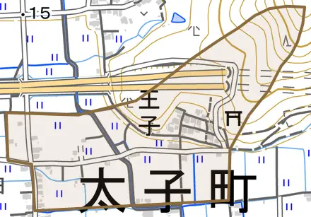 王子とその周辺の地図。町の範囲を重ねている