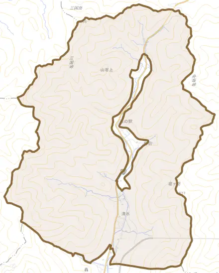 加美区清水とその周辺の地図。町の範囲を重ねている