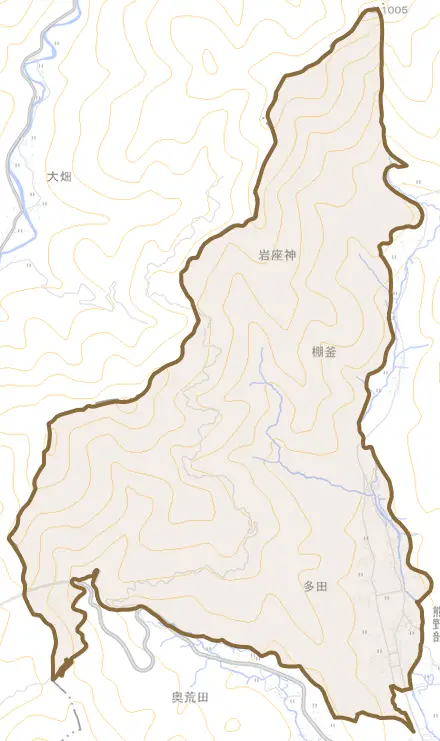 加美区多田とその周辺の地図。町の範囲を重ねている