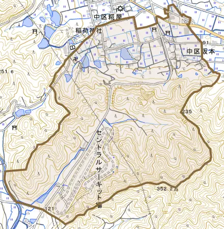中区坂本とその周辺の地図。町の範囲を重ねている