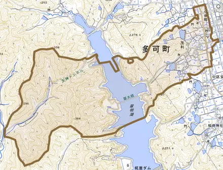 中区茂利とその周辺の地図。町の範囲を重ねている