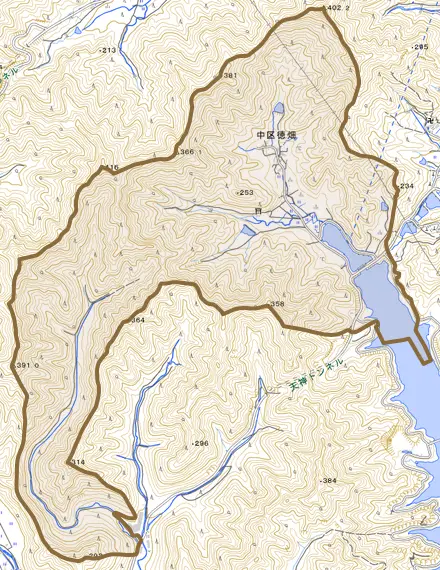 中区徳畑とその周辺の地図。町の範囲を重ねている