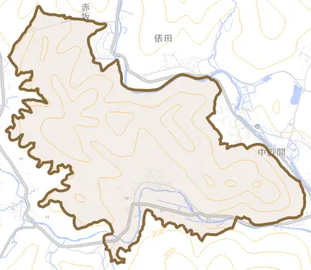 八千代区下三原とその周辺の地図。町の範囲を重ねている