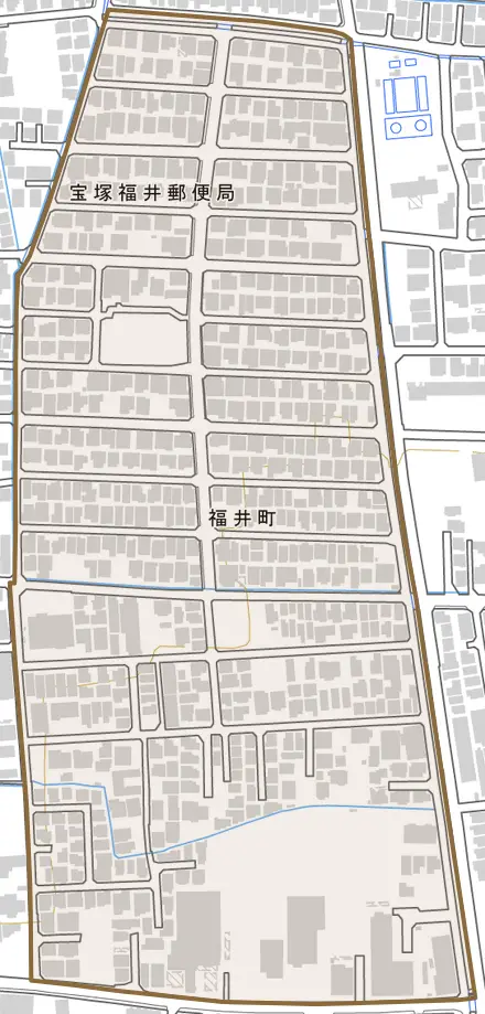 福井町とその周辺の地図。町の範囲を重ねている