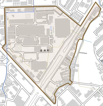 金井町とその周辺の地図。町の範囲を重ねている