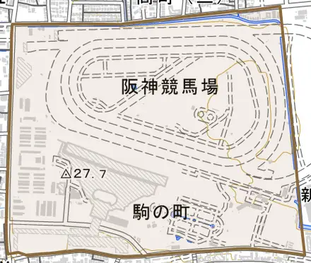 駒の町とその周辺の地図。町の範囲を重ねている