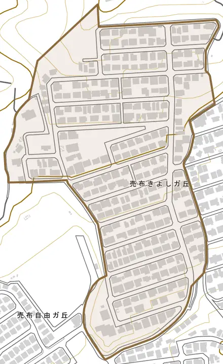 売布きよしガ丘とその周辺の地図。町の範囲を重ねている