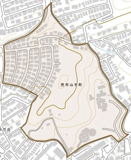 売布山手町とその周辺の地図。町の範囲を重ねている