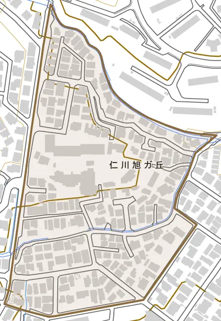 仁川旭ガ丘とその周辺の地図。町の範囲を重ねている