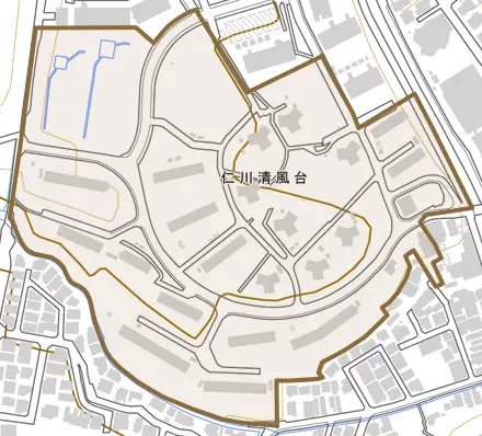 仁川清風台とその周辺の地図。町の範囲を重ねている
