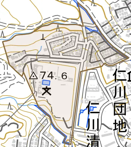仁川うぐいす台とその周辺の地図。町の範囲を重ねている