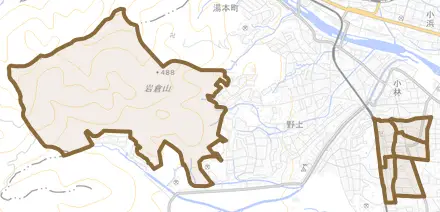 小林とその周辺の地図。町の範囲を重ねている