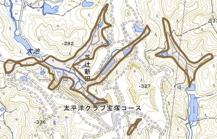 芝辻新田とその周辺の地図。町の範囲を重ねている